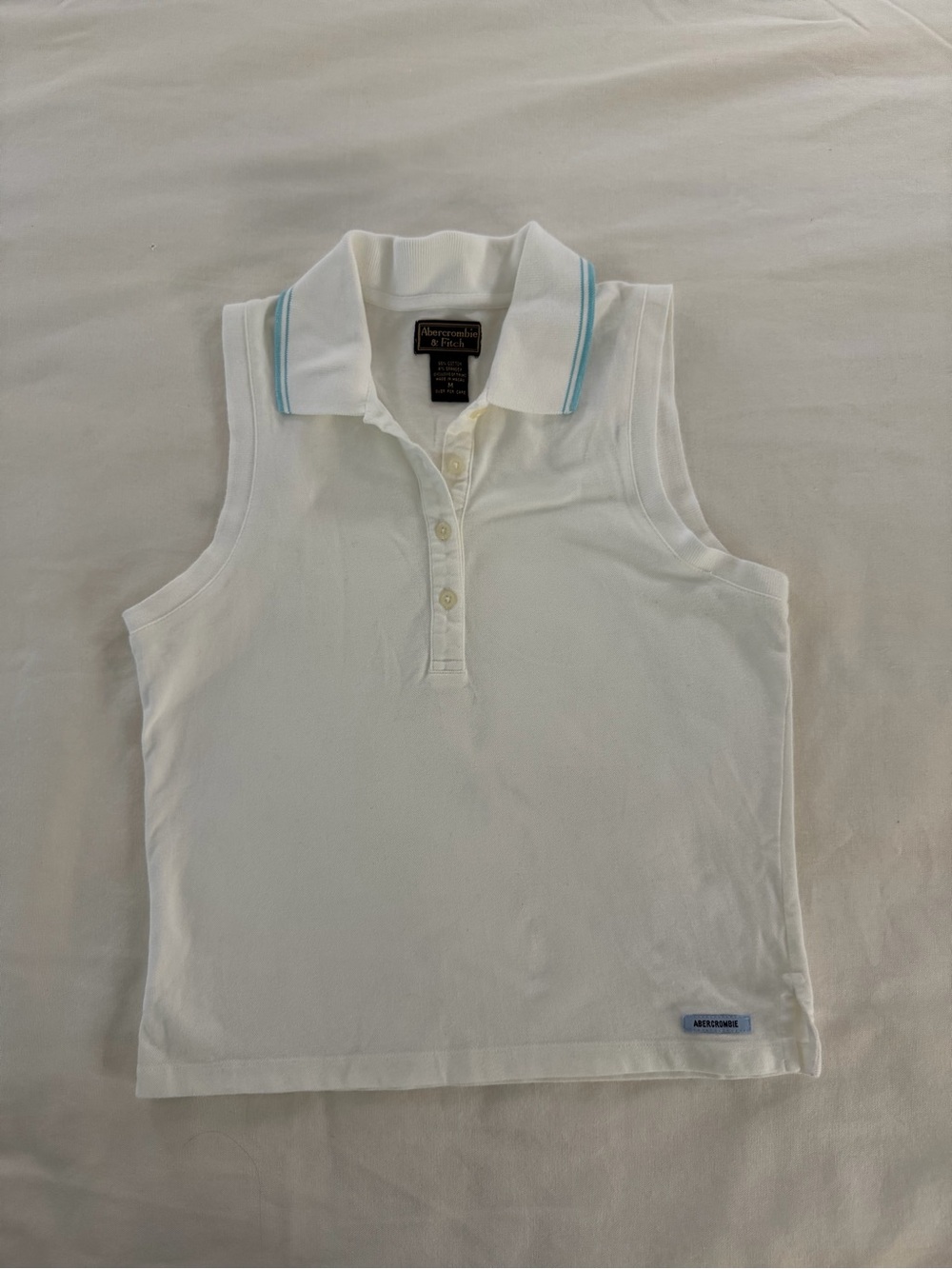 Abercrombie & Fitch White Sleeveless Polo with Light Blue Trim